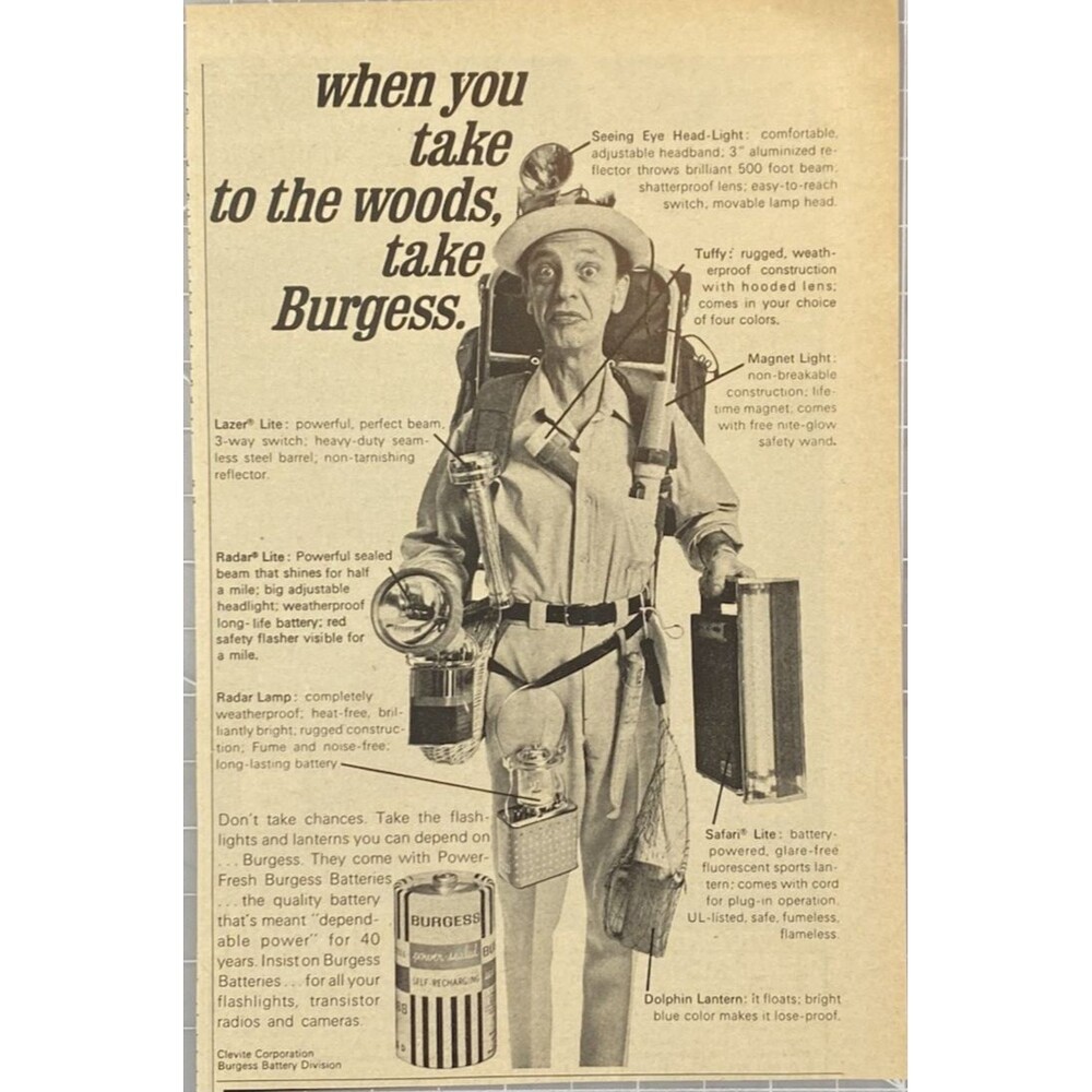 Burgess Self-Charging Batteries Don Knotts features Burgess Products" Ad 1969